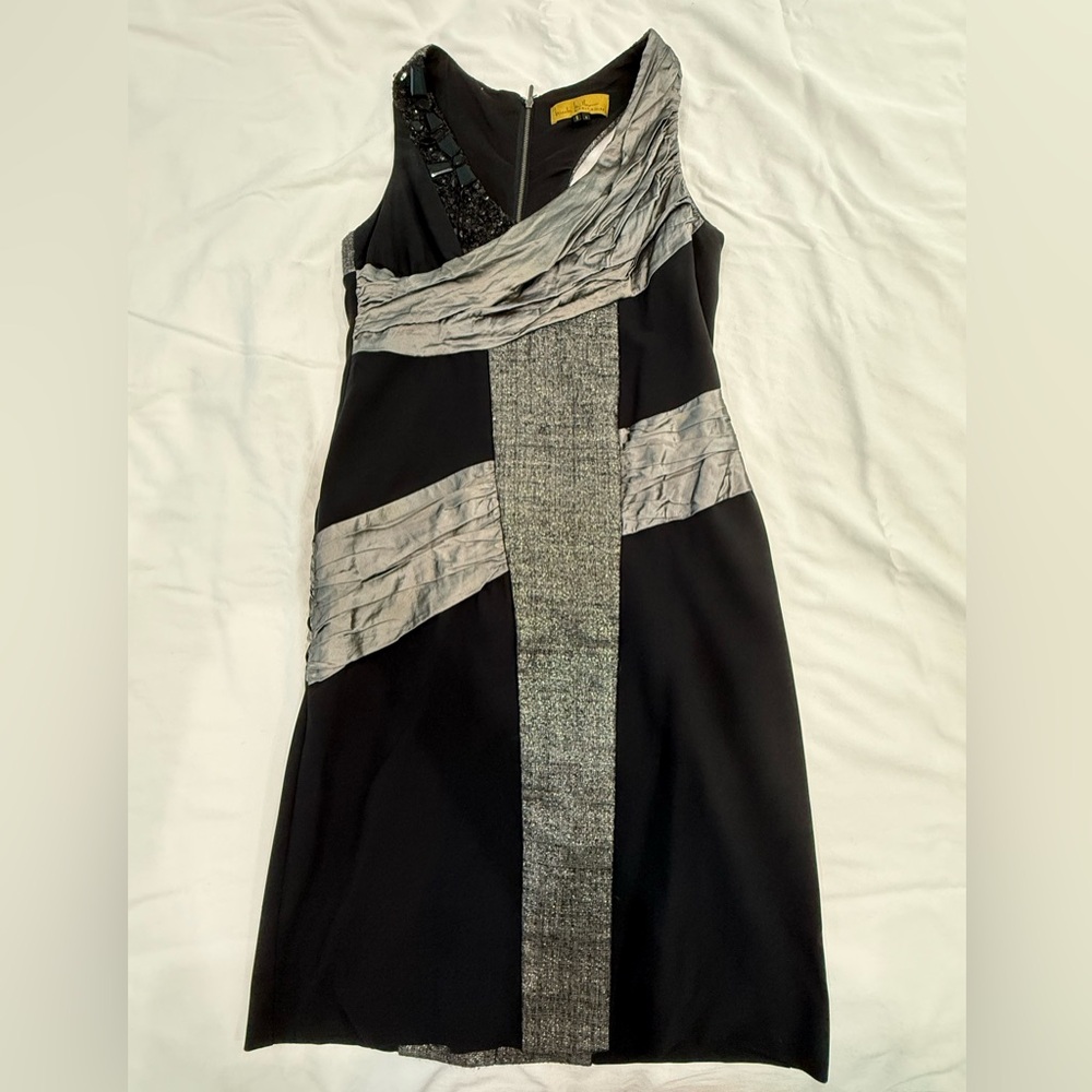 Nicole Miller One Shoulder Black and Silver Dress